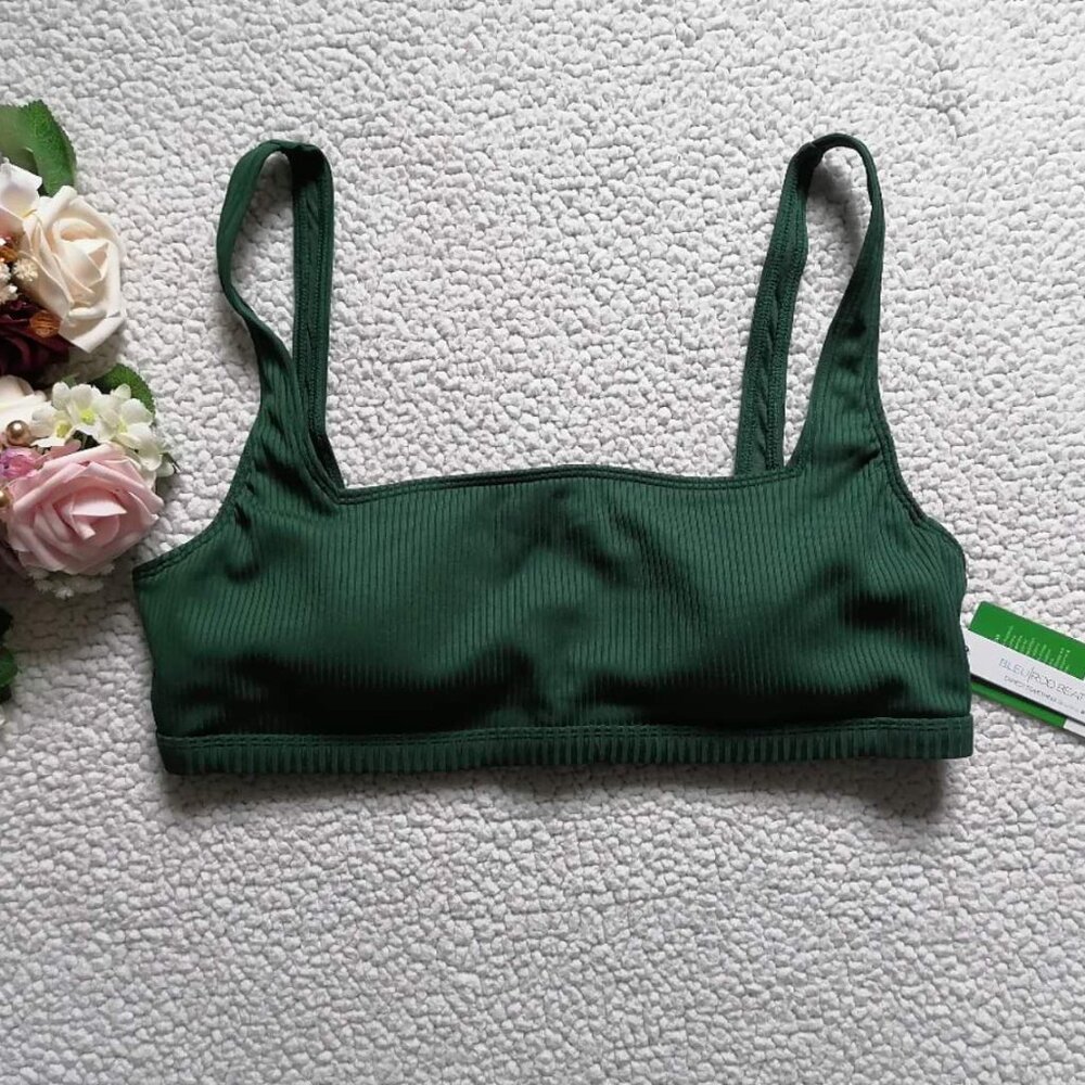 Bleu Rod Beattie Palm Green Ribbed Square Neck Bikini Top Size 12